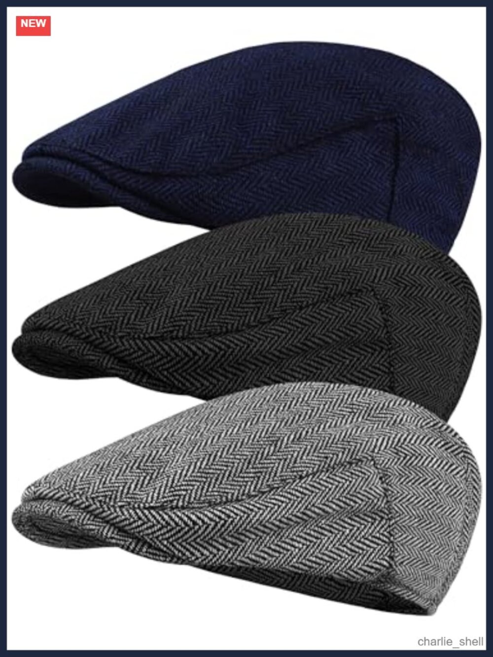3 Pack Men's Herringbone Tweed Newsboy Cap Polyester Cotton Flat Cabbie Hat